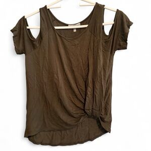 Charlotte Russe Olive Green Cold Shoulder Tee